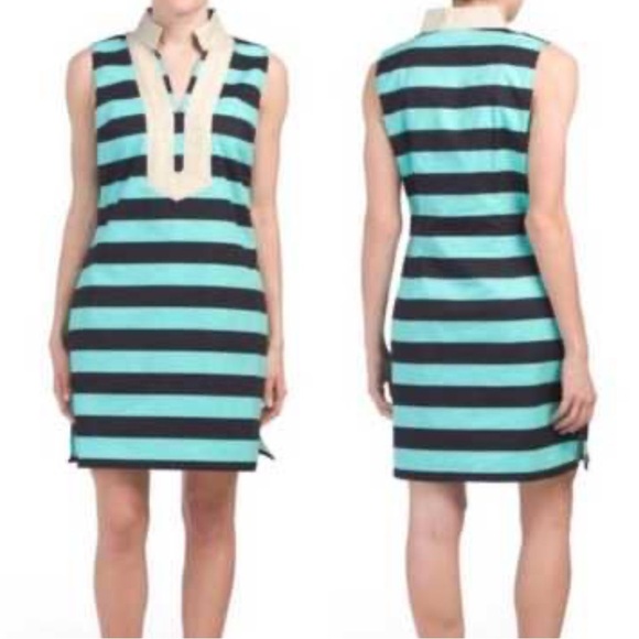 Sail To Sable Classic Striped Tunic Dress with Gold Trim - Picture 1 of 7